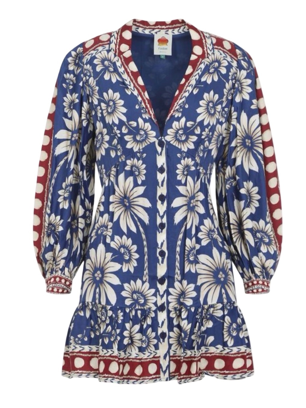Farm Rio NWT Luna Blue Long Sleeve Mini Dress Size XS